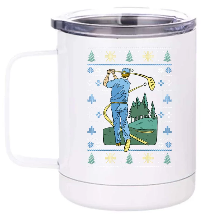 Golf Sport Ugly Christmas Sweater Front & Back 12oz Stainless Steel Tumbler Cup