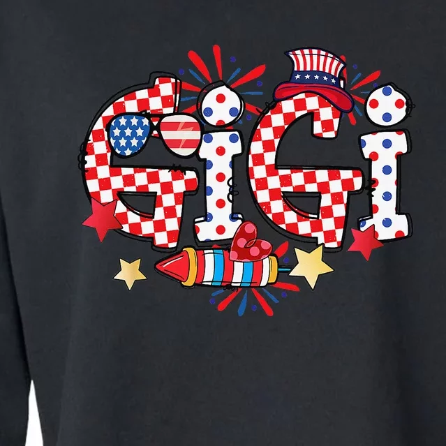 Gigi Sunglasses USA Flag Fireworks Patriotic 4th Of July Cropped Pullover Crew