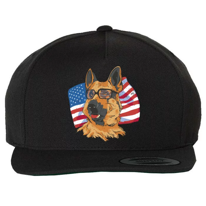 German Shepherd USA Flag Vintage Wool Snapback Cap