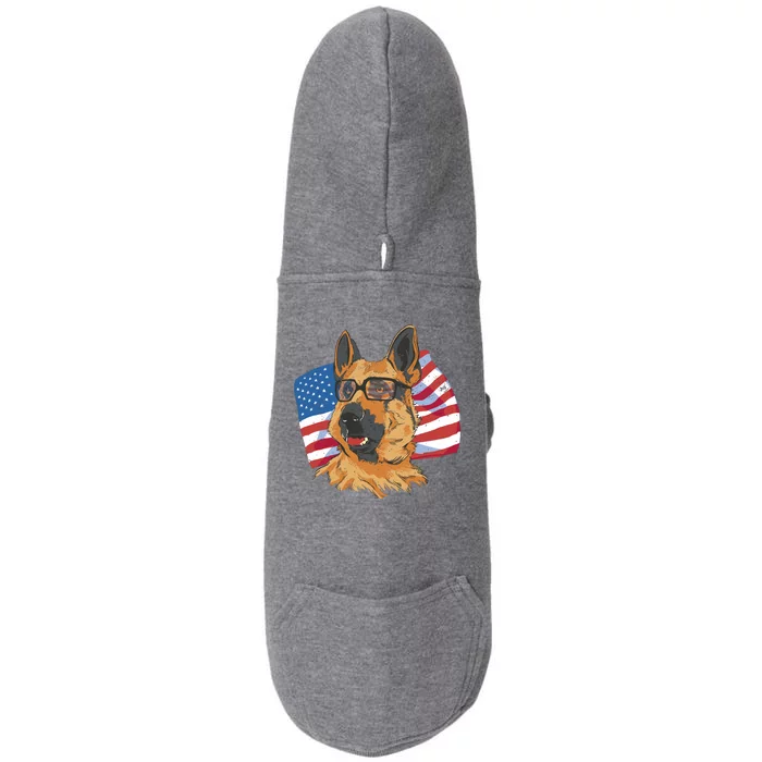 German Shepherd USA Flag Vintage Doggie 3-End Fleece Hoodie