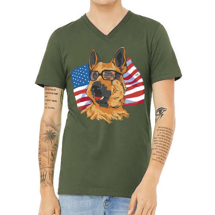 German Shepherd USA Flag Vintage V-Neck T-Shirt