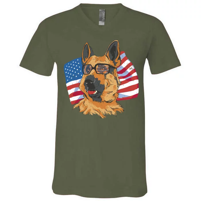 German Shepherd USA Flag Vintage V-Neck T-Shirt