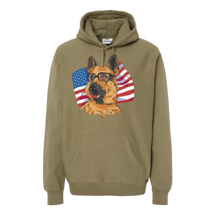 German Shepherd USA Flag Vintage Premium Hoodie