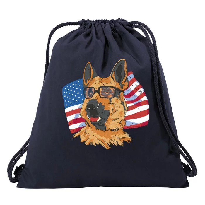 German Shepherd USA Flag Vintage Drawstring Bag