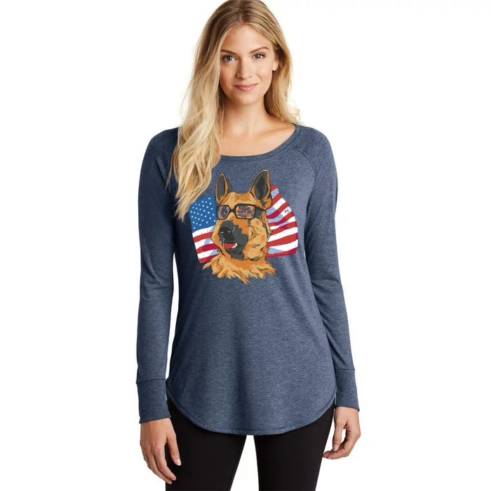 German Shepherd USA Flag Vintage Women's Perfect Tri Tunic Long Sleeve Shirt