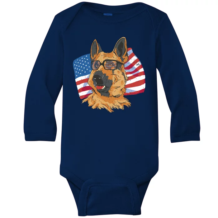 German Shepherd USA Flag Vintage Baby Long Sleeve Bodysuit