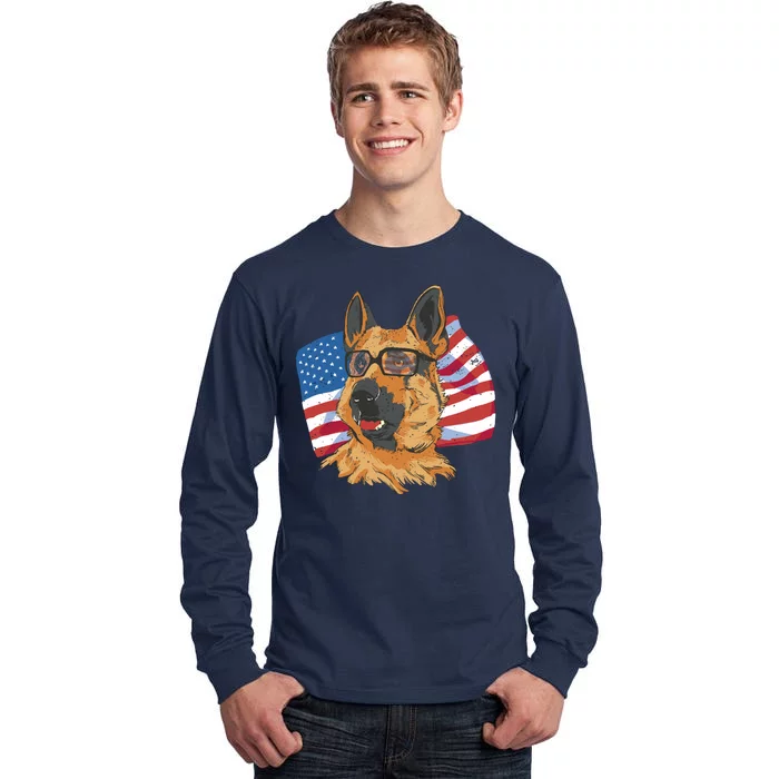 German Shepherd USA Flag Vintage Tall Long Sleeve T-Shirt