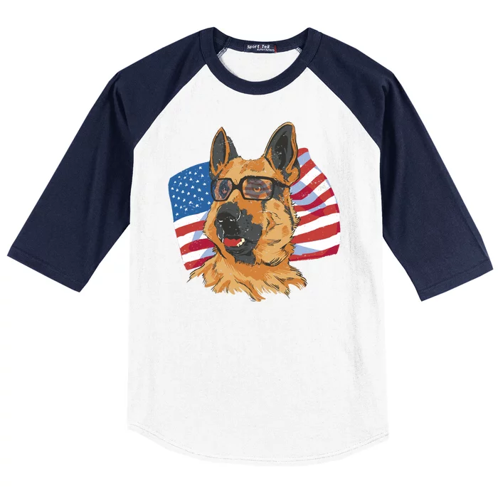 German Shepherd USA Flag Vintage Baseball Sleeve Shirt