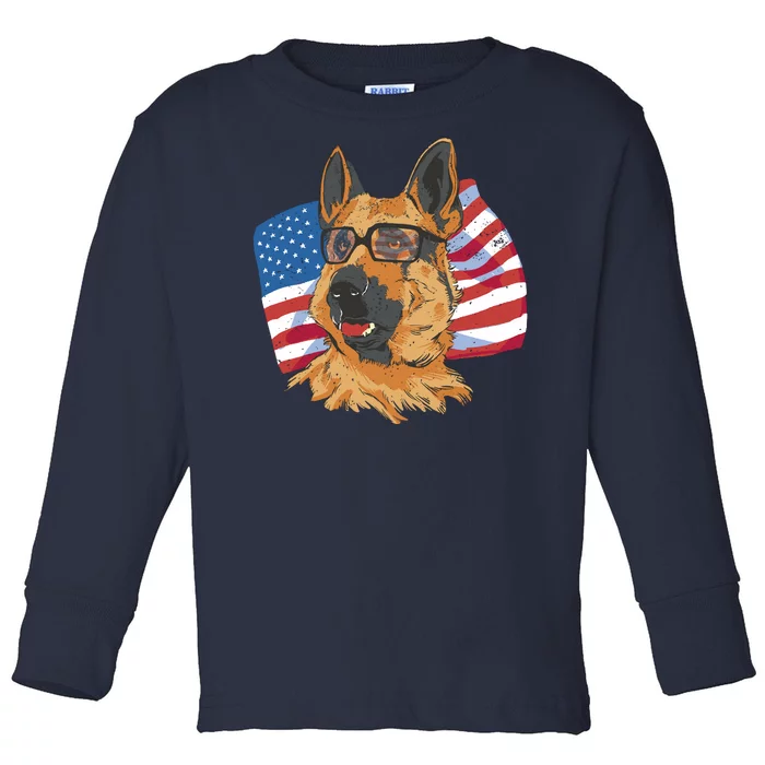 German Shepherd USA Flag Vintage Toddler Long Sleeve Shirt