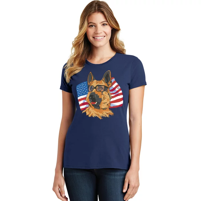 German Shepherd USA Flag Vintage Women's T-Shirt