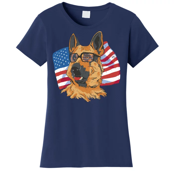 German Shepherd USA Flag Vintage Women's T-Shirt