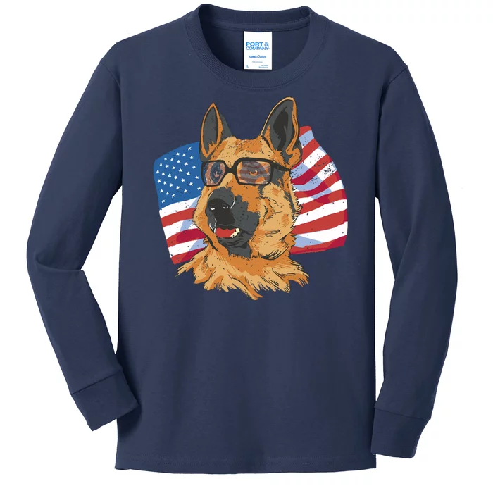 German Shepherd USA Flag Vintage Kids Long Sleeve Shirt