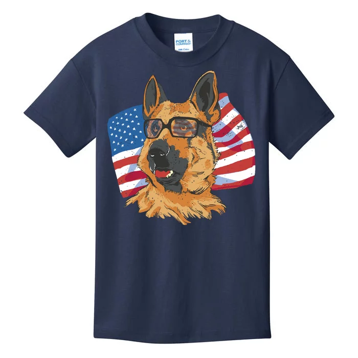 German Shepherd USA Flag Vintage Kids T-Shirt