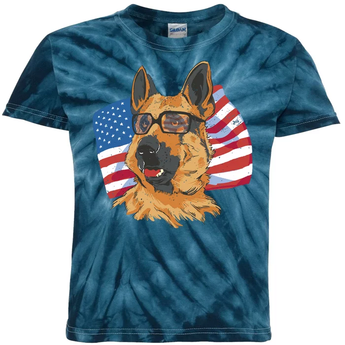 German Shepherd USA Flag Vintage Kids Tie-Dye T-Shirt