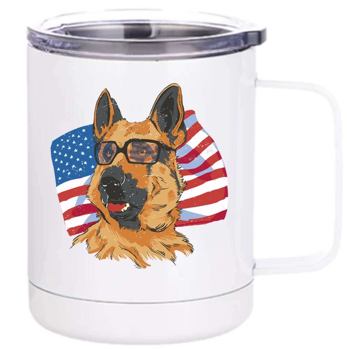 German Shepherd USA Flag Vintage Front & Back 12oz Stainless Steel Tumbler Cup