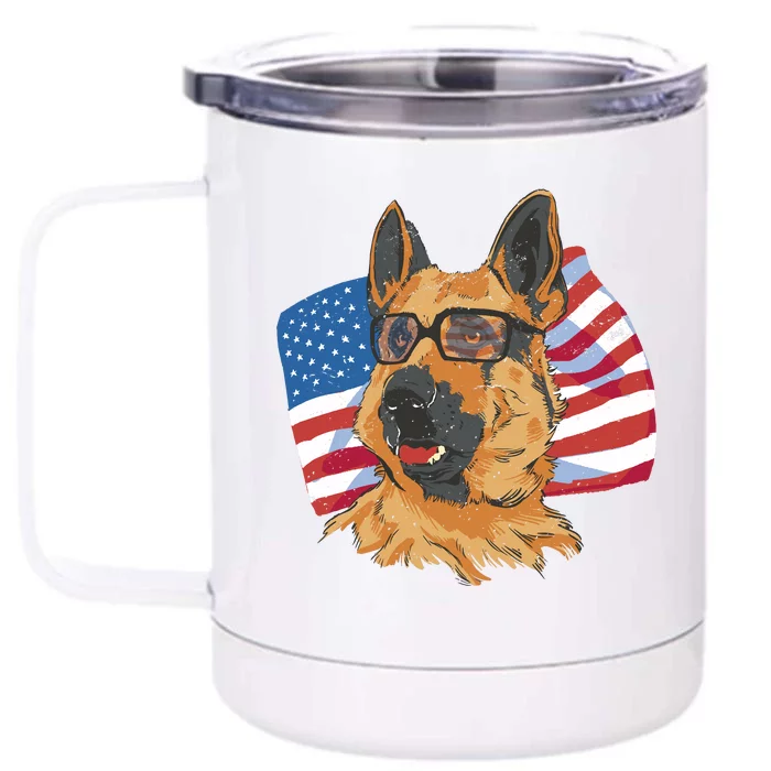 German Shepherd USA Flag Vintage Front & Back 12oz Stainless Steel Tumbler Cup