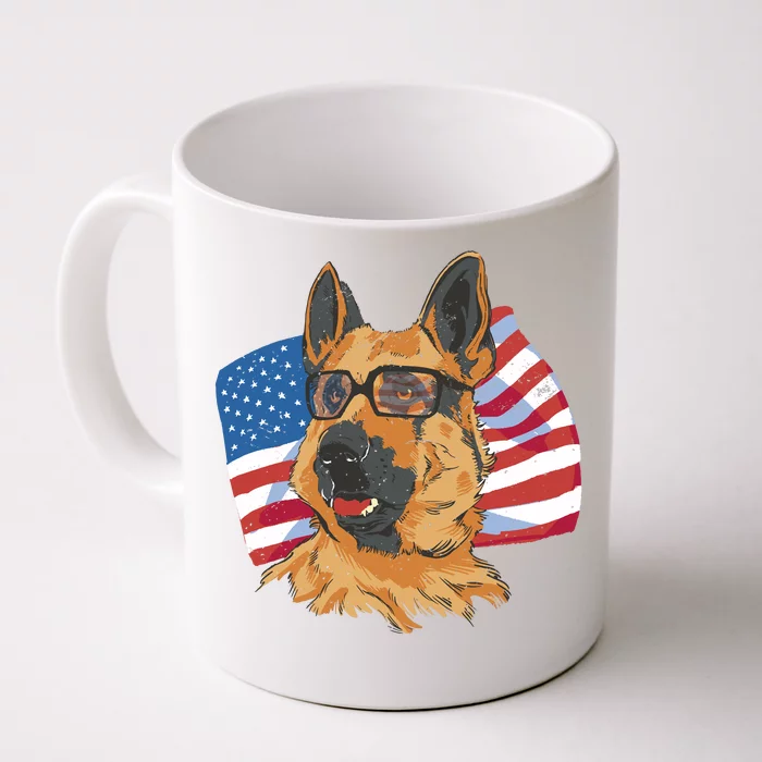 German Shepherd USA Flag Vintage Front & Back Coffee Mug