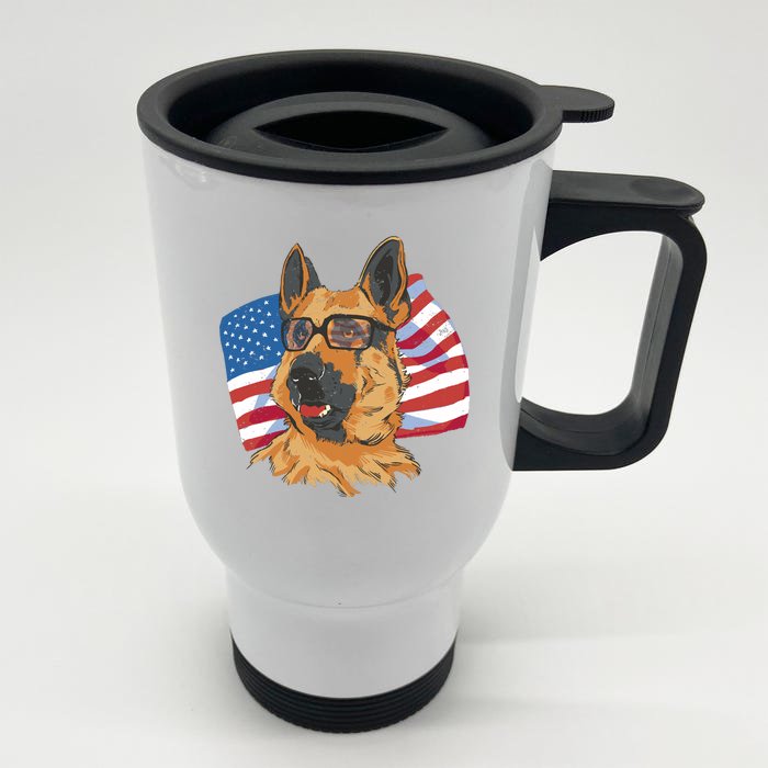 German Shepherd USA Flag Vintage Front & Back Stainless Steel Travel Mug