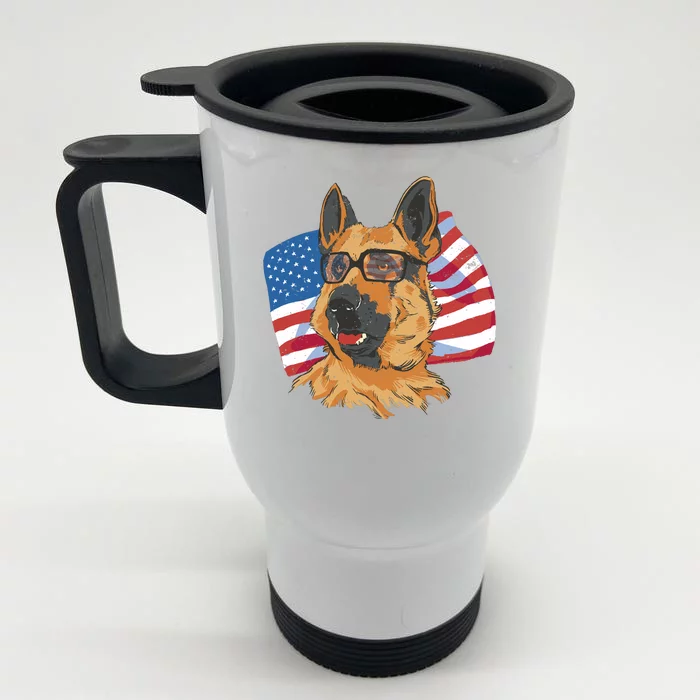 German Shepherd USA Flag Vintage Front & Back Stainless Steel Travel Mug