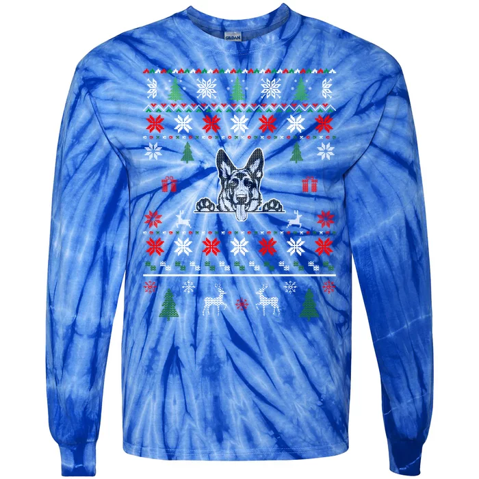 Ger Shepherd Ugly Christmas Dog Lover Gift Tie-Dye Long Sleeve Shirt