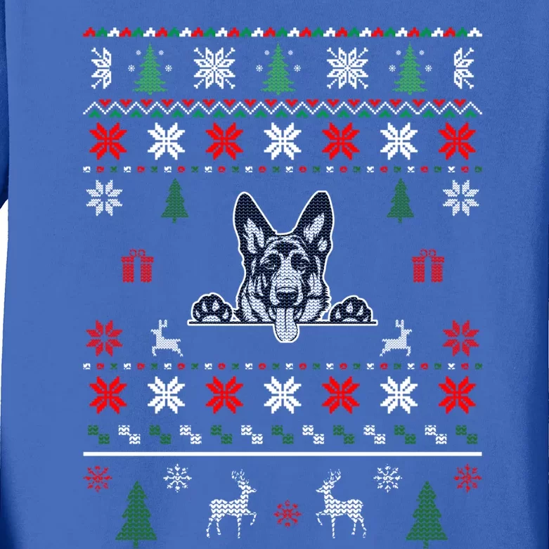 Ger Shepherd Ugly Christmas Dog Lover Gift Kids Long Sleeve Shirt