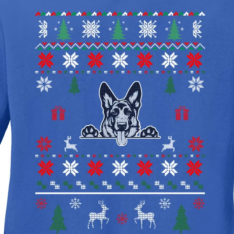 Ger Shepherd Ugly Christmas Dog Lover Gift Ladies Long Sleeve Shirt