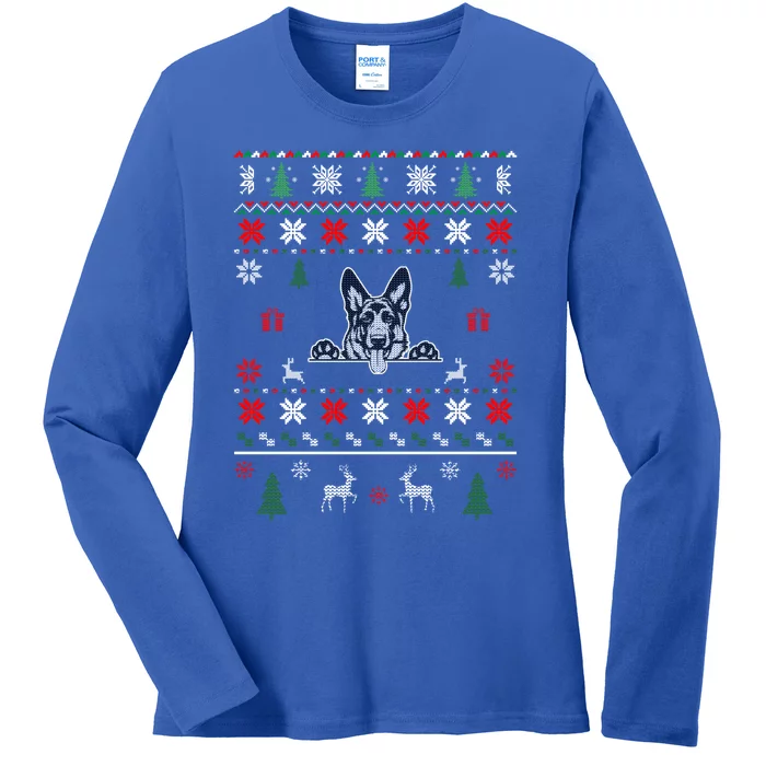 Ger Shepherd Ugly Christmas Dog Lover Gift Ladies Long Sleeve Shirt