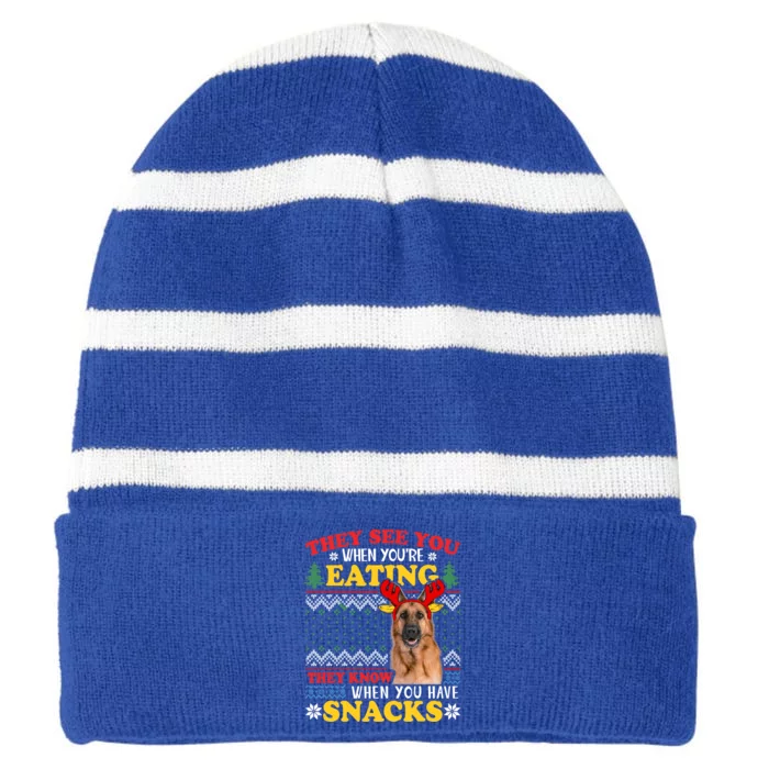 Ger Shepherd Ugly Xmas Gift They See You're Eating Gift Striped Beanie with Solid Band