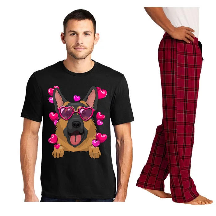 Ger Shepherd Valentines Day Heart Glasses Funny Dog Lover Funny Gift Pajama Set