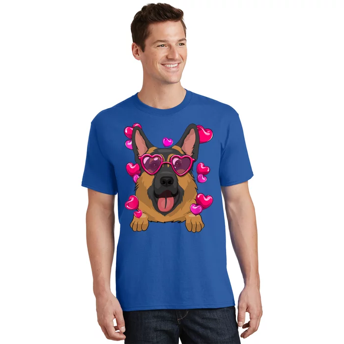 Ger Shepherd Valentines Day Heart Glasses Funny Dog Lover Funny Gift T-Shirt