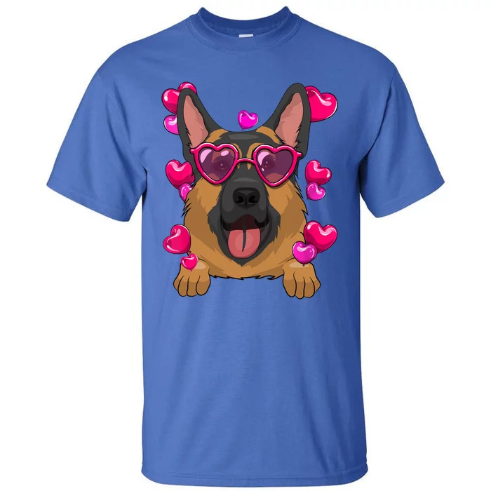 Ger Shepherd Valentines Day Heart Glasses Funny Dog Lover Funny Gift Tall T-Shirt