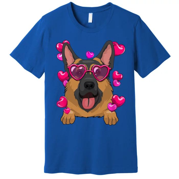 Ger Shepherd Valentines Day Heart Glasses Funny Dog Lover Funny Gift Premium T-Shirt