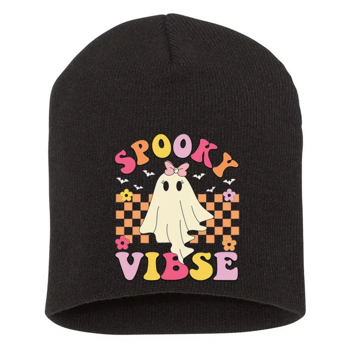 Groovy Spooky Vibes Halloween Ghost Spooky Season Short Acrylic Beanie