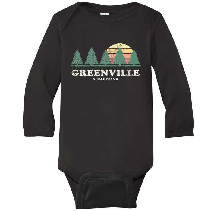 Greenville Sc Vintage Throwback Retro 70s Baby Long Sleeve Bodysuit