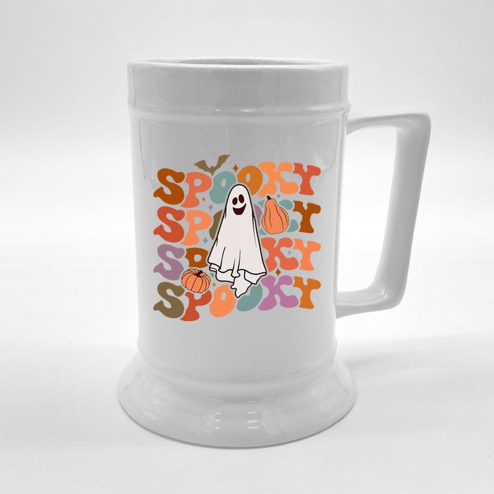 Groovy Spooky Vibes Vintage Floral Ghost Hippie Halloween Gift Front & Back Beer Stein