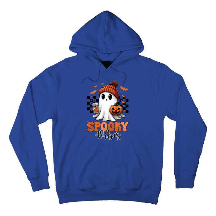 Groovy Spooky Vibes Retro Ghost Holding Pumpkin Halloween Gift Hoodie