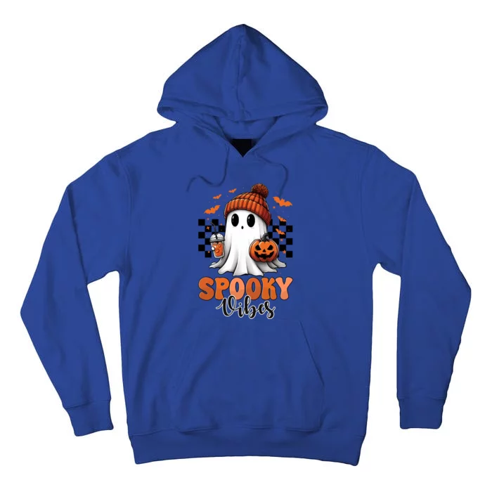 Groovy Spooky Vibes Retro Ghost Holding Pumpkin Halloween Gift Tall Hoodie