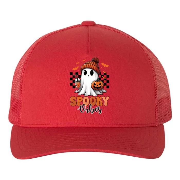 Groovy Spooky Vibes Retro Ghost Holding Pumpkin Halloween Gift Yupoong Adult 5-Panel Trucker Hat