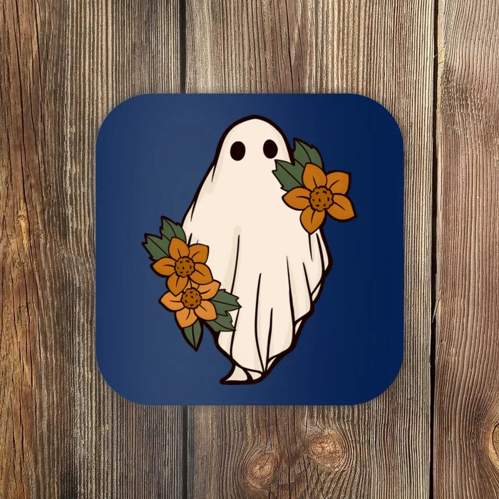 Ghost Sunflower Vintage Halloween Coaster