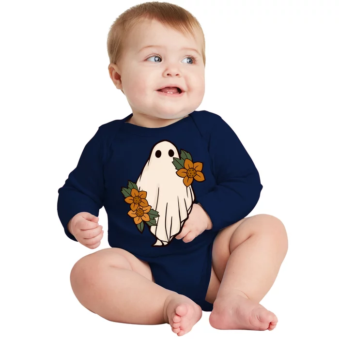 Ghost Sunflower Vintage Halloween Baby Long Sleeve Bodysuit