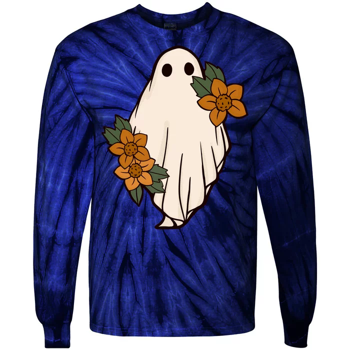 Ghost Sunflower Vintage Halloween Tie-Dye Long Sleeve Shirt