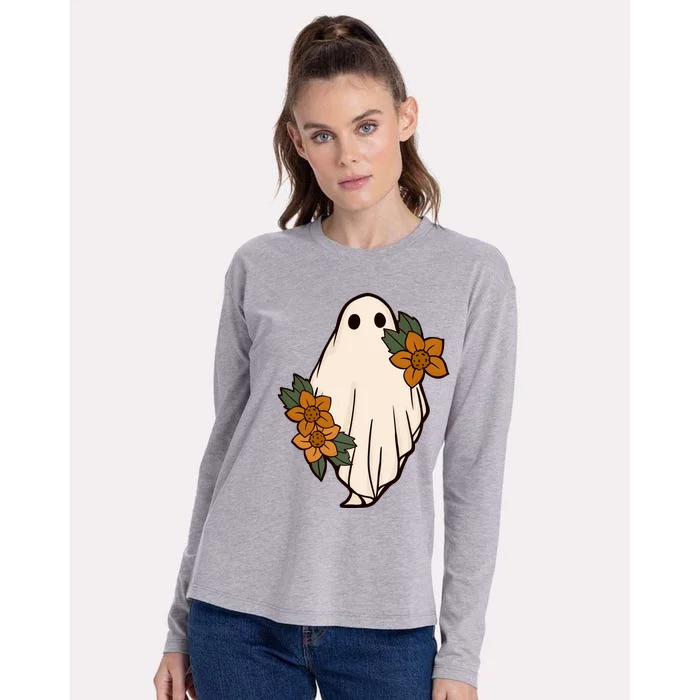 Ghost Sunflower Vintage Halloween Womens Cotton Relaxed Long Sleeve T-Shirt