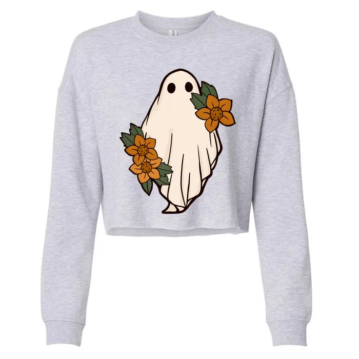 Ghost Sunflower Vintage Halloween Cropped Pullover Crew