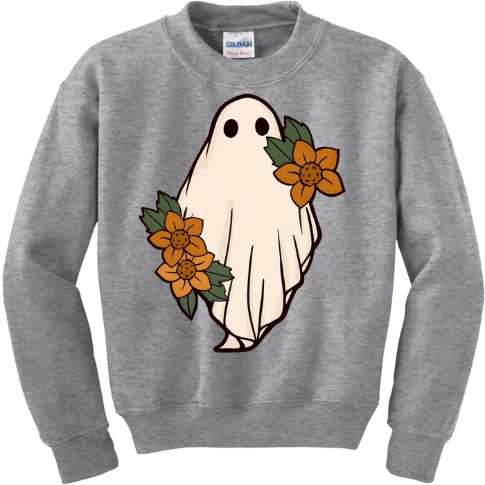 Ghost Sunflower Vintage Halloween Kids Sweatshirt