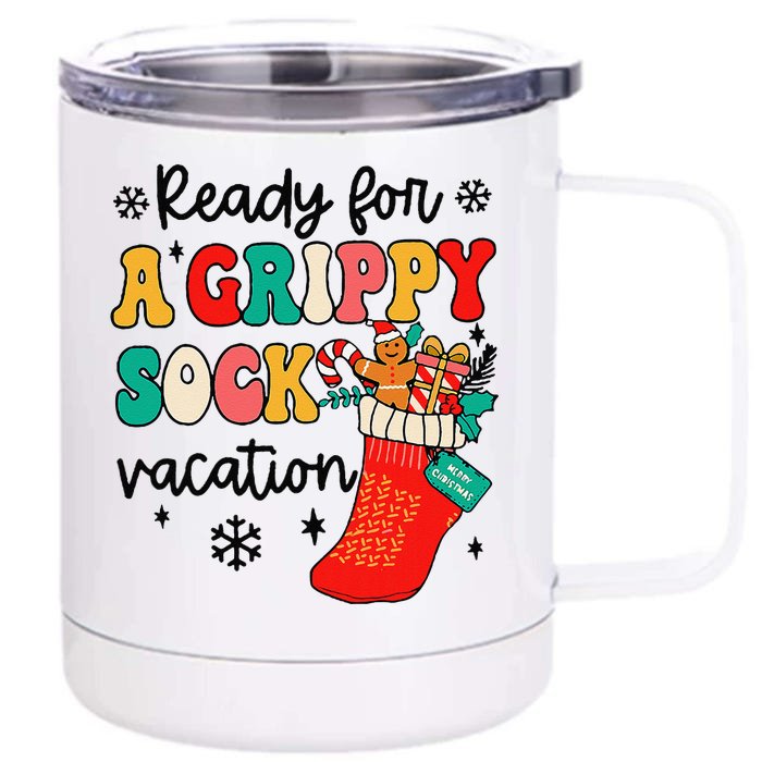 Grippy Sock Vacation Christmas Psych Therapy Mental Health Front & Back 12oz Stainless Steel Tumbler Cup