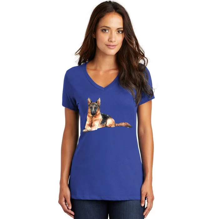 Ger Shepherd Watercolor For Dog Owners Gift Women's V-Neck T-Shirt