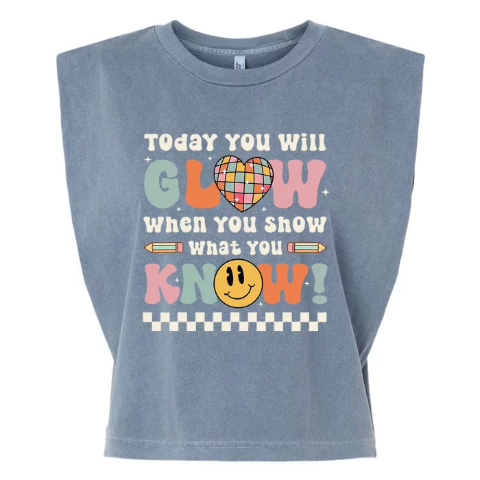 Groovy Show What You Know Testing Day For Teacher Garment-Dyed Women's Muscle Tee