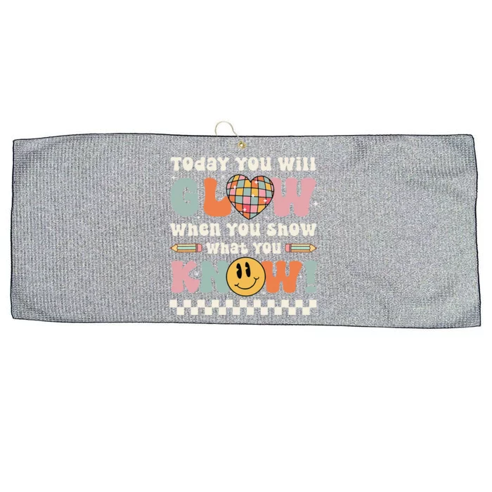 Groovy Show What You Know Testing Day For Teacher Large Microfiber Waffle Golf Towel