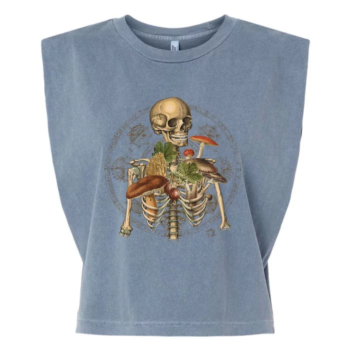 Goblincore Skeleton With Mushrooms Foraging Mycologist Fungi Garment-Dyed Women's Muscle Tee