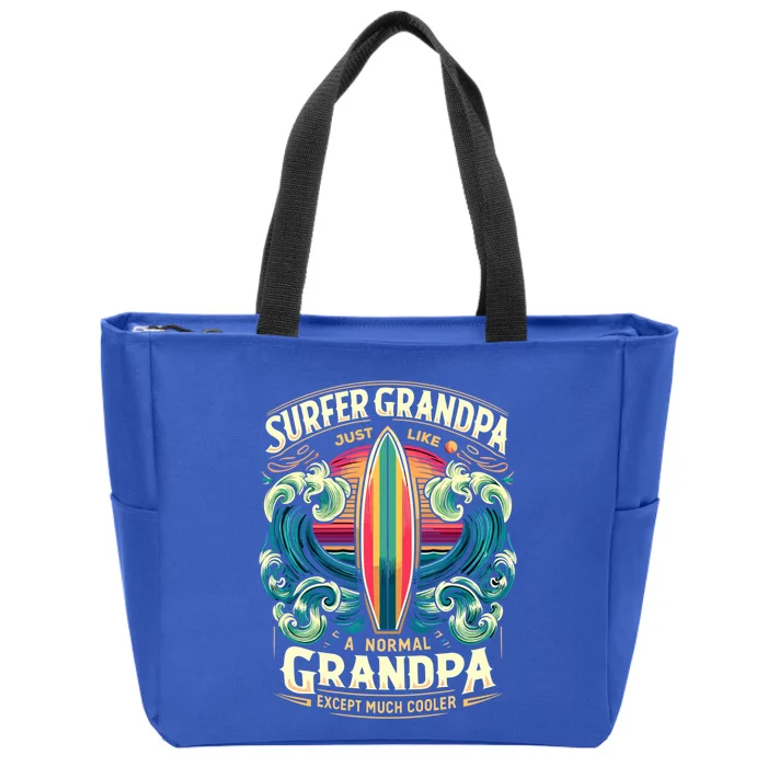 Grandpa Surfer Wave Surfboard Surfing Surf Surfers Meaningful Gift Zip Tote Bag